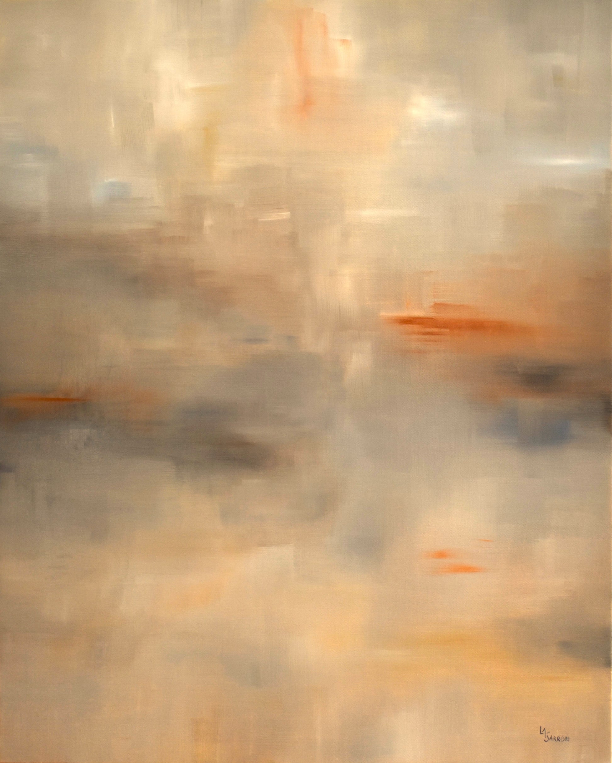 Lumen oeuvre d'art abstraite de Laure-Anne Sarron. Cette peinture à l'huile retranscrit la brume d'un petit matin d'hiver à Florence