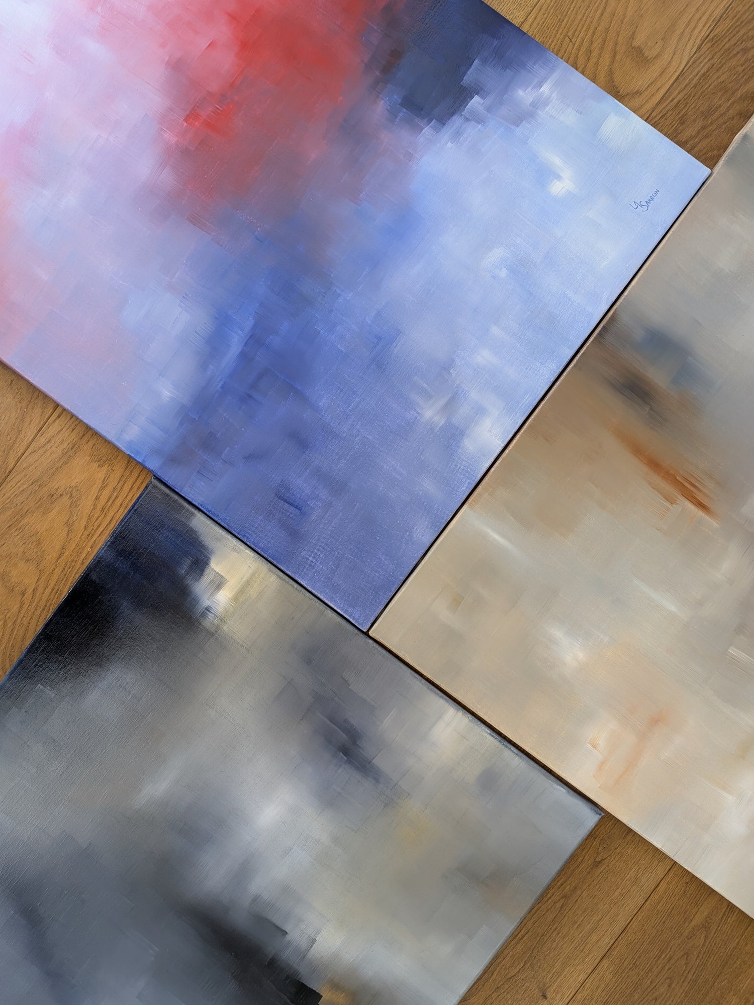 Tableaux abstraits, peinture à l'huile, de la série Chromie de Laure-Anne Sarron