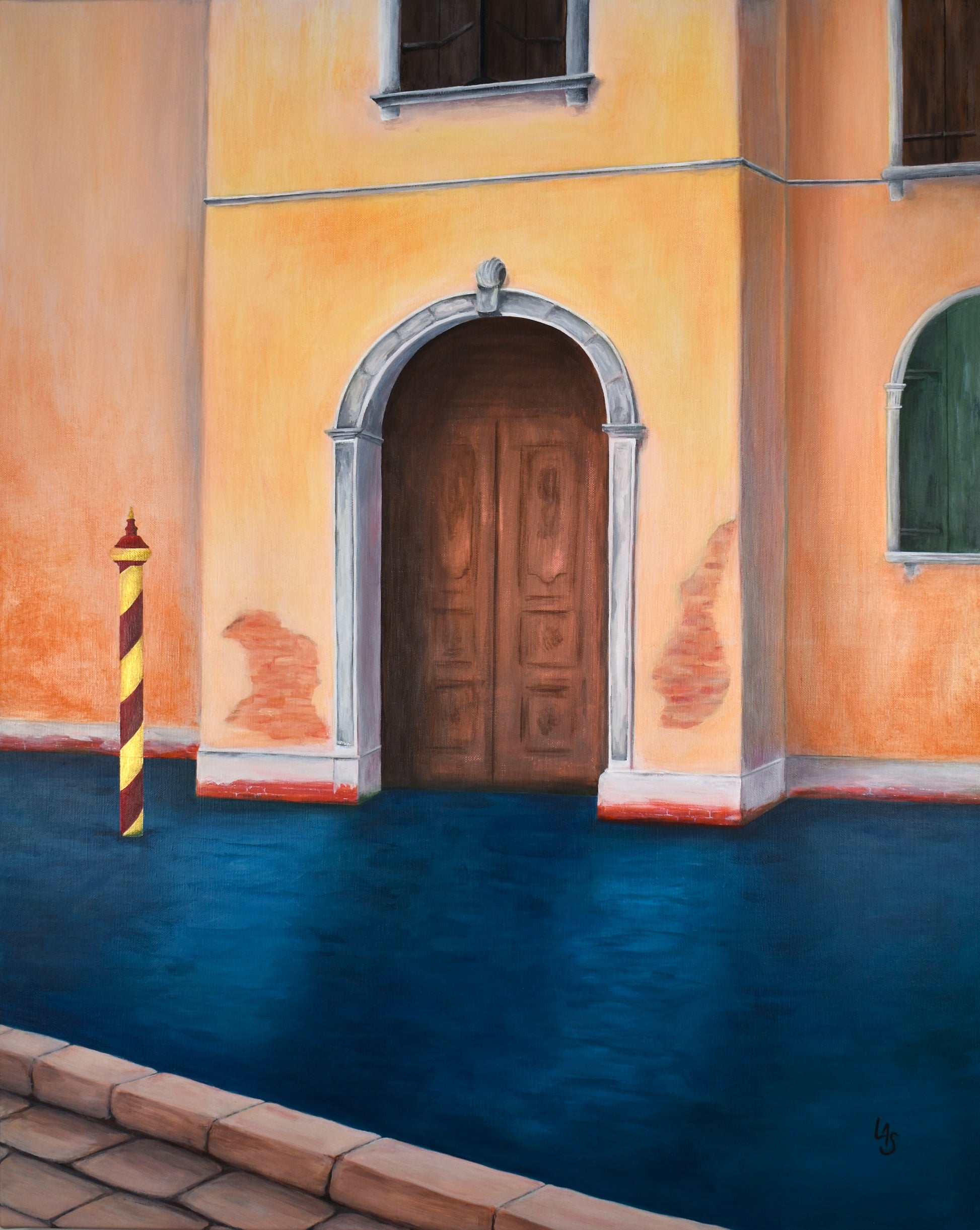 Tableau d'art contemporain sur Venise Entrée sur l'eau de Laure-Anne Sarron
