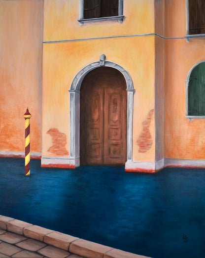 Tableau d'art contemporain sur Venise Entrée sur l'eau de Laure-Anne Sarron
