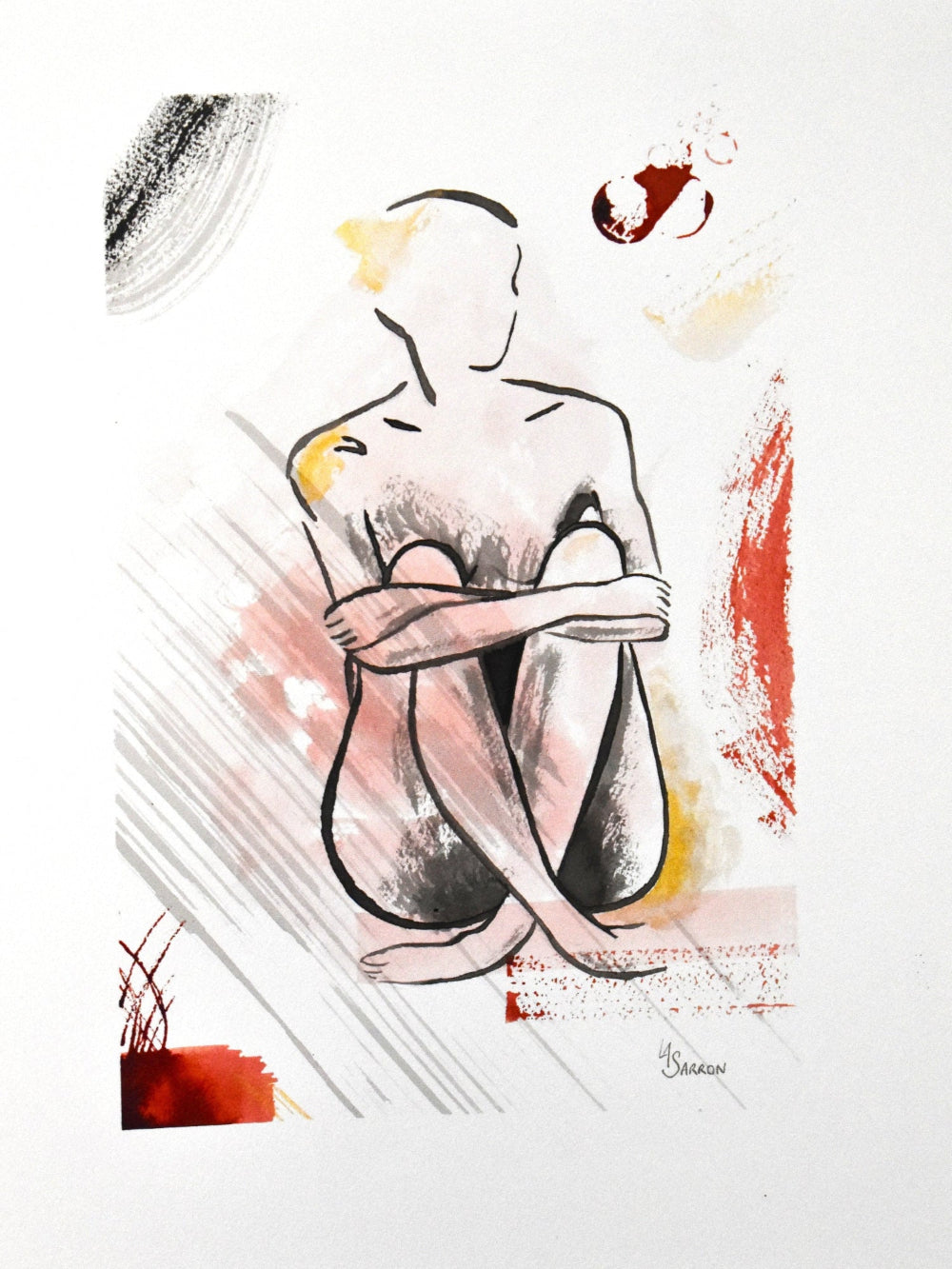 L'attente œuvre art contemporain à l'encre de Laure-Anne Sarron