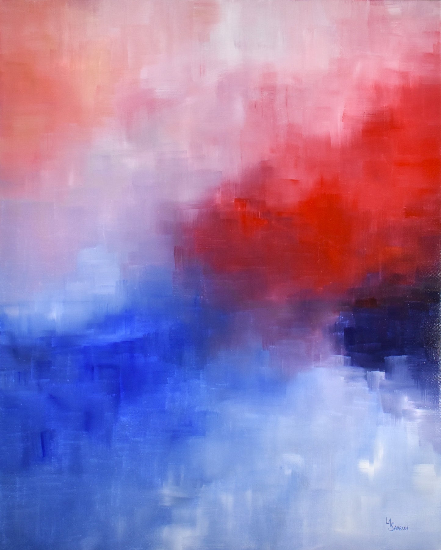 Résonances d'Hexagone oeuvre contemporaine abstraite de Laure-Anne Sarron. Peinture à l'huile de la série Chromie