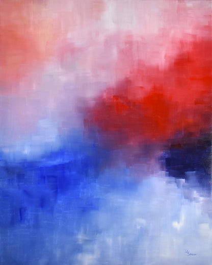 Résonances d'Hexagone oeuvre contemporaine abstraite de Laure-Anne Sarron. Peinture à l'huile de la série Chromie