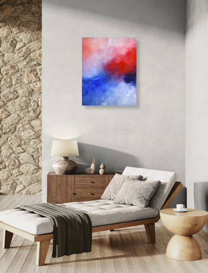 Résonances d'Hexagone oeuvre d'art abstraite de Laure-Anne Sarron. Cette peinture à l'huile à partir d'une palette restreinte