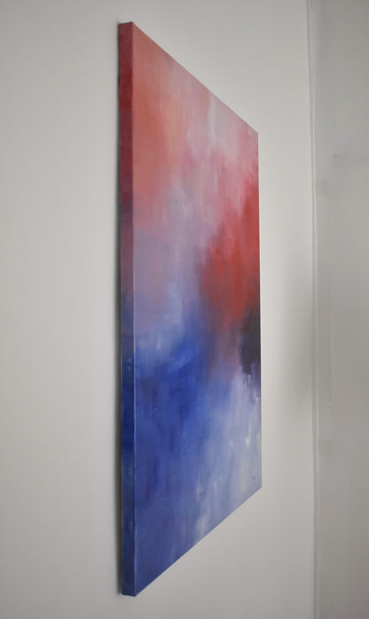 Tranche du tableau contemporain abstrait de Laure-Anne Sarron. Peinture à l'huile avec une palette de couleurs restreintes.