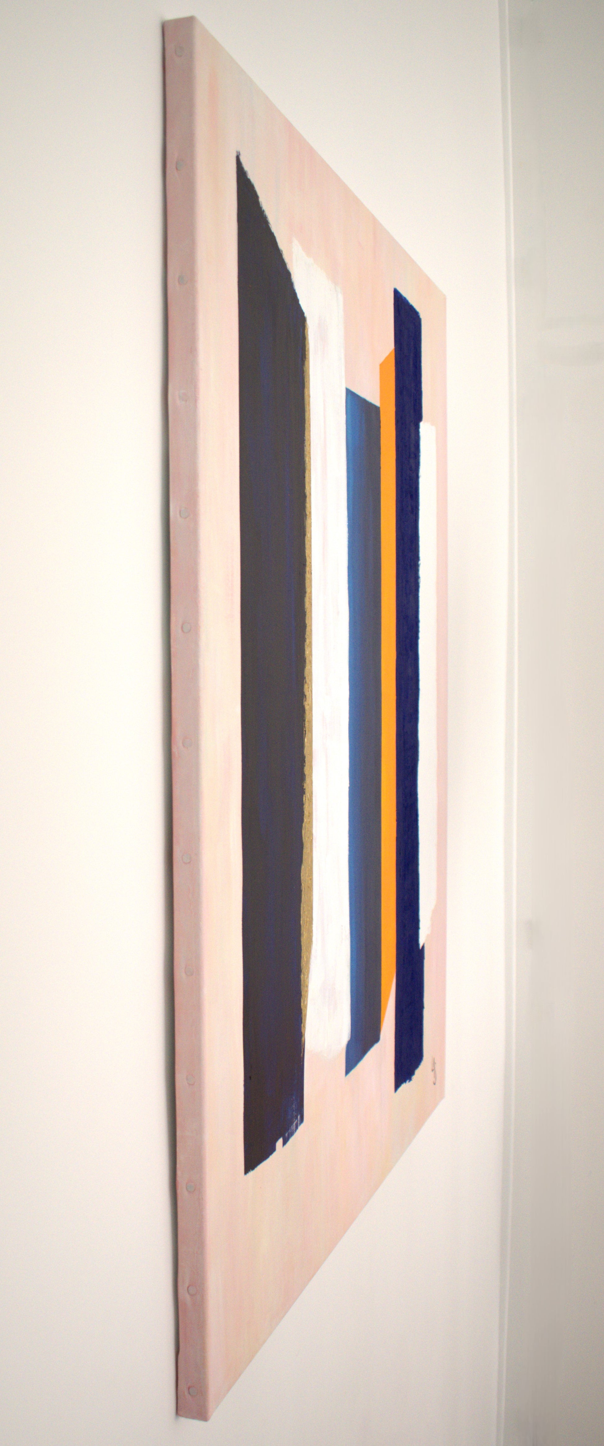 Piliers, tranche du tableau contemporain de Laure-Anne Sarron. 7 bandes verticales qui représentent mes 7 piliers de vie. 